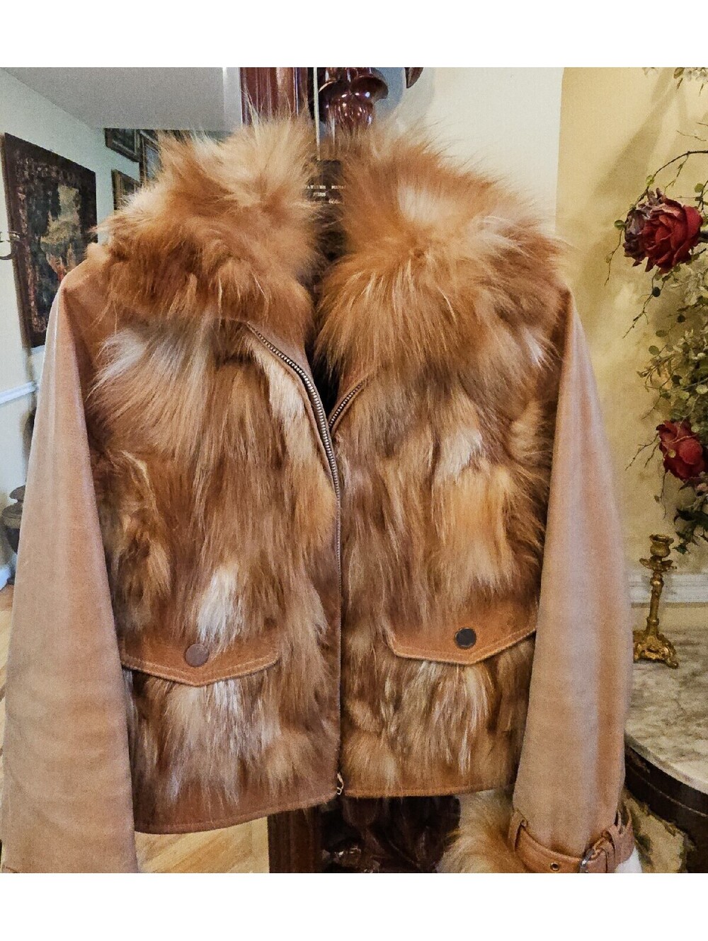 BURBERRY REAL RED FOX FUR JACKET  FOX COAT SIZE 38